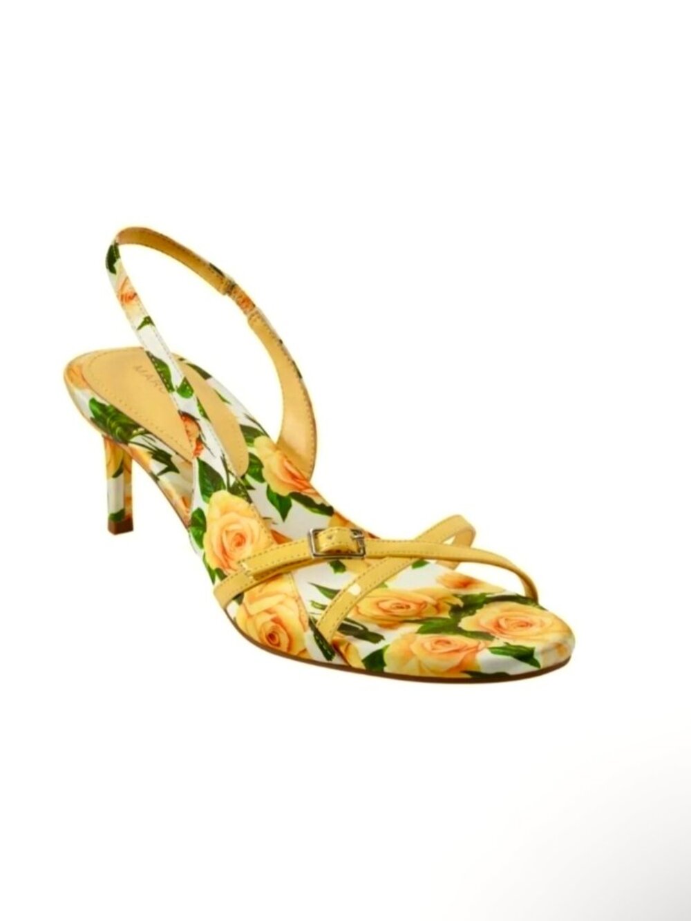 9.5M Marc Fisher Feren2-M Fern Strappy Slingback Stiletto Yellow Floral Sandals